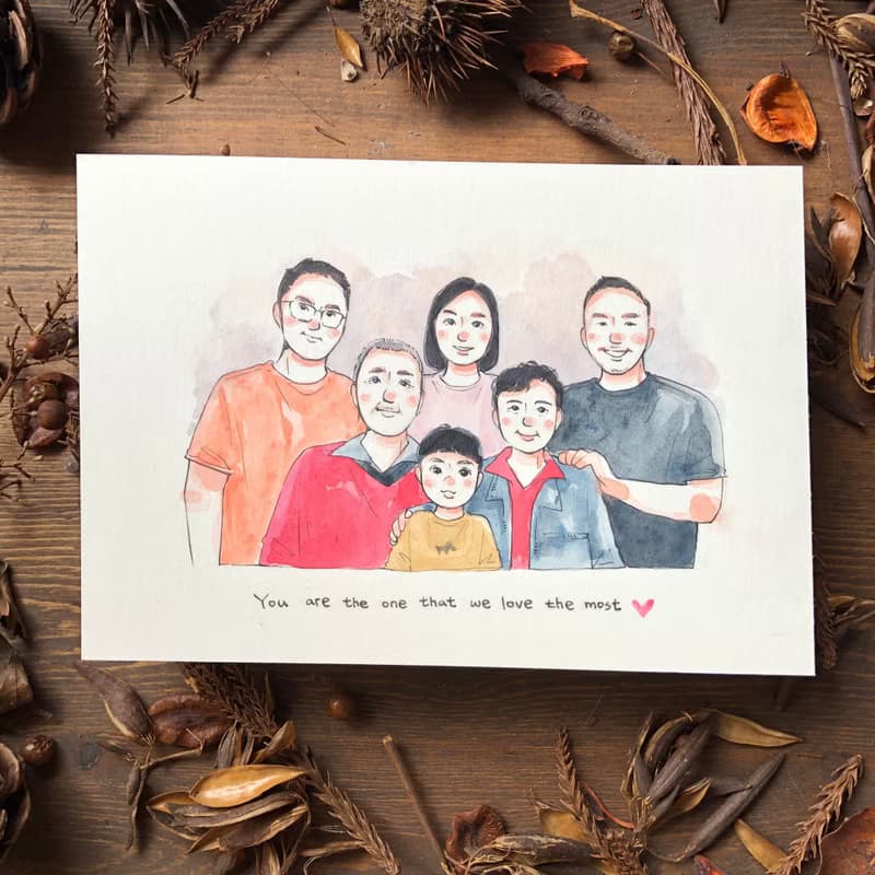 【手繪 / 團體 / 全家福】  似顏繪 生日 禮物 紀念日 附包裝