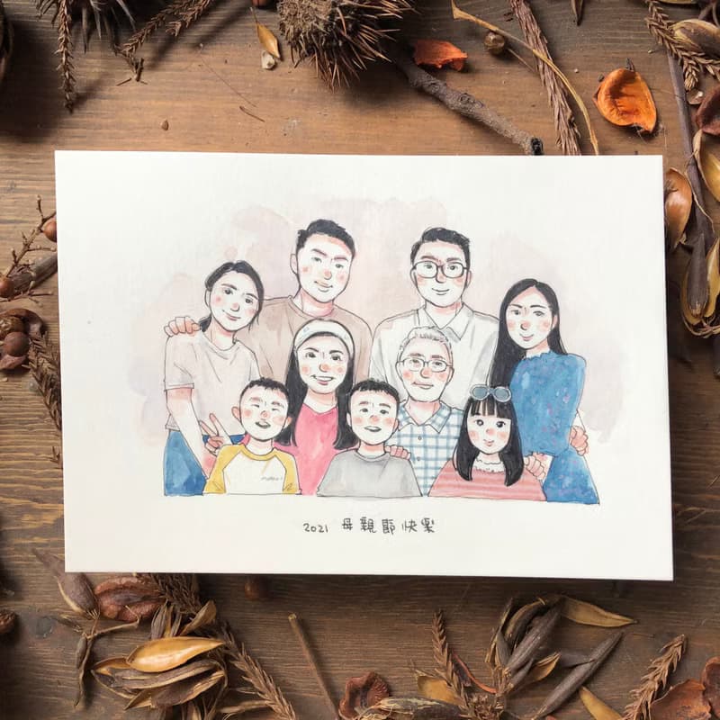 【手繪 / 團體 / 全家福】  似顏繪 生日 禮物 紀念日 附包裝