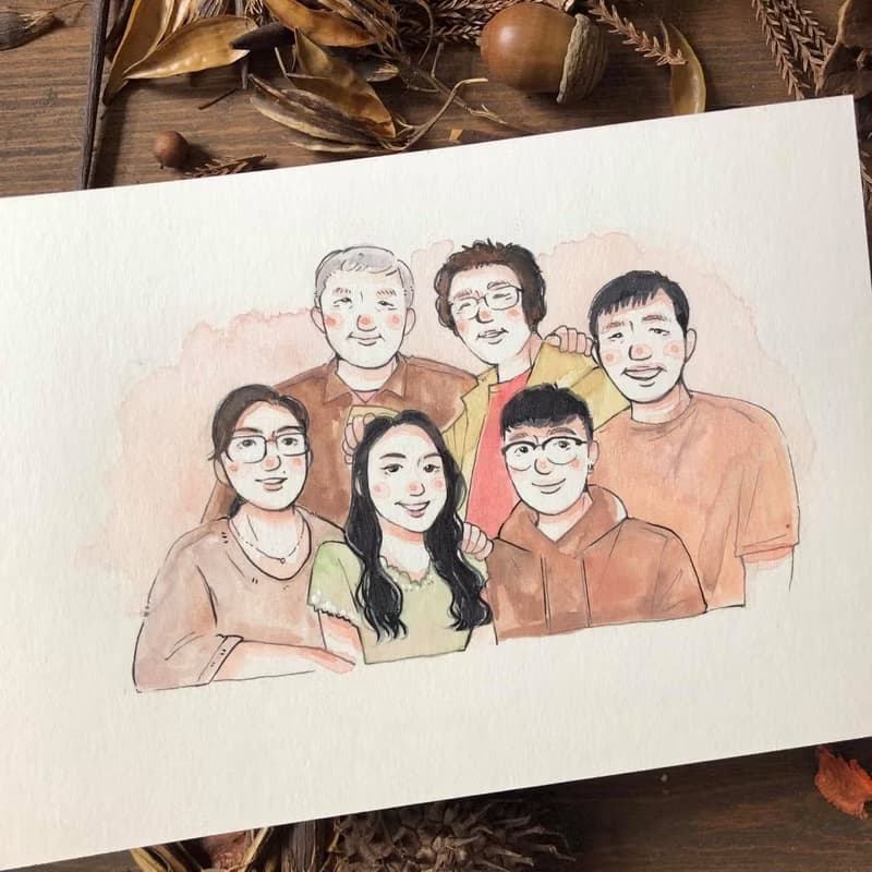 【手繪 / 團體 / 全家福】  似顏繪 生日 禮物 紀念日 附包裝
