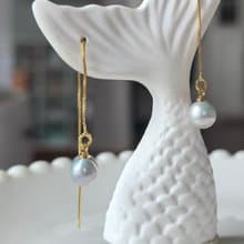 萬戴法 天然淡水珍珠 天然銀藍色 純銀 耳線