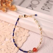 調整而成的最美樣貌 青金石・藍暈月光石・紅瑪瑙・珍珠手鍊