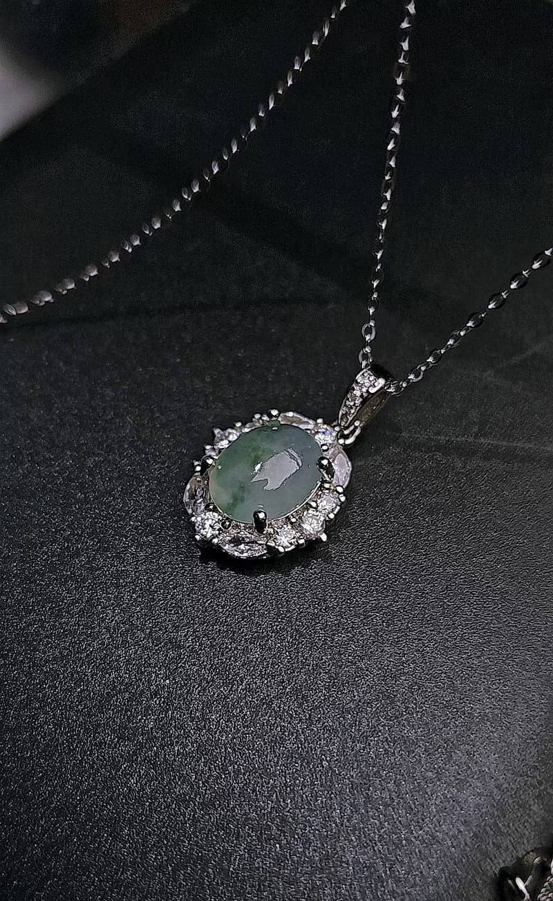 招財|仙氣高冰晴飄花放光蛋面|緬甸A貨翡翠純銀日系宮廷風吊墜