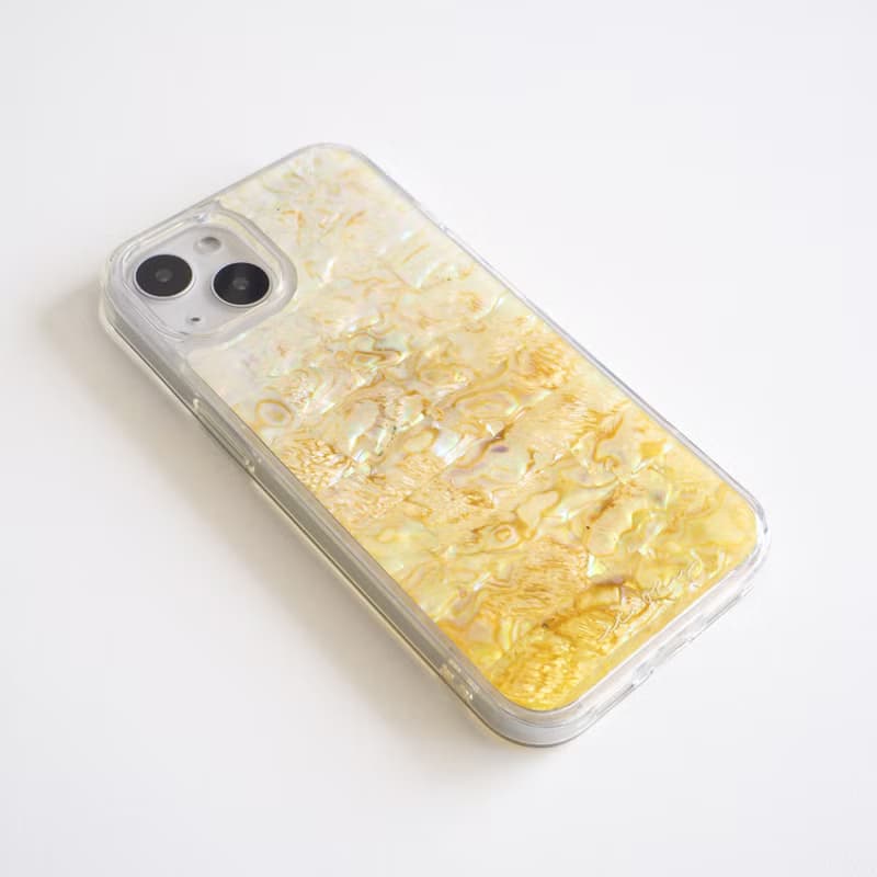 嫩黃色 天然真貝 iPhone 手機殼 匠人手工做 高品質 設計師 樹脂