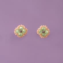 描邊小花耳環 - 磨絨淡綠 耳針耳夾 純銀耳針
