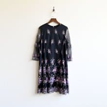 【蛋植物古著】薔薇花束紗質刺繡短袖古著洋裝