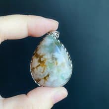 櫻花瑪瑙 水中花 帶透 黃加綠 碎花 S925銀鑲 天然石 項鍊