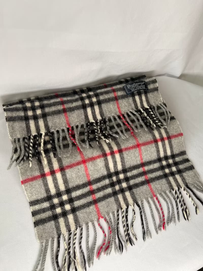 Burberry Scarf經典灰色格紋流蘇頸巾 全羊毛 日本中古Vintage