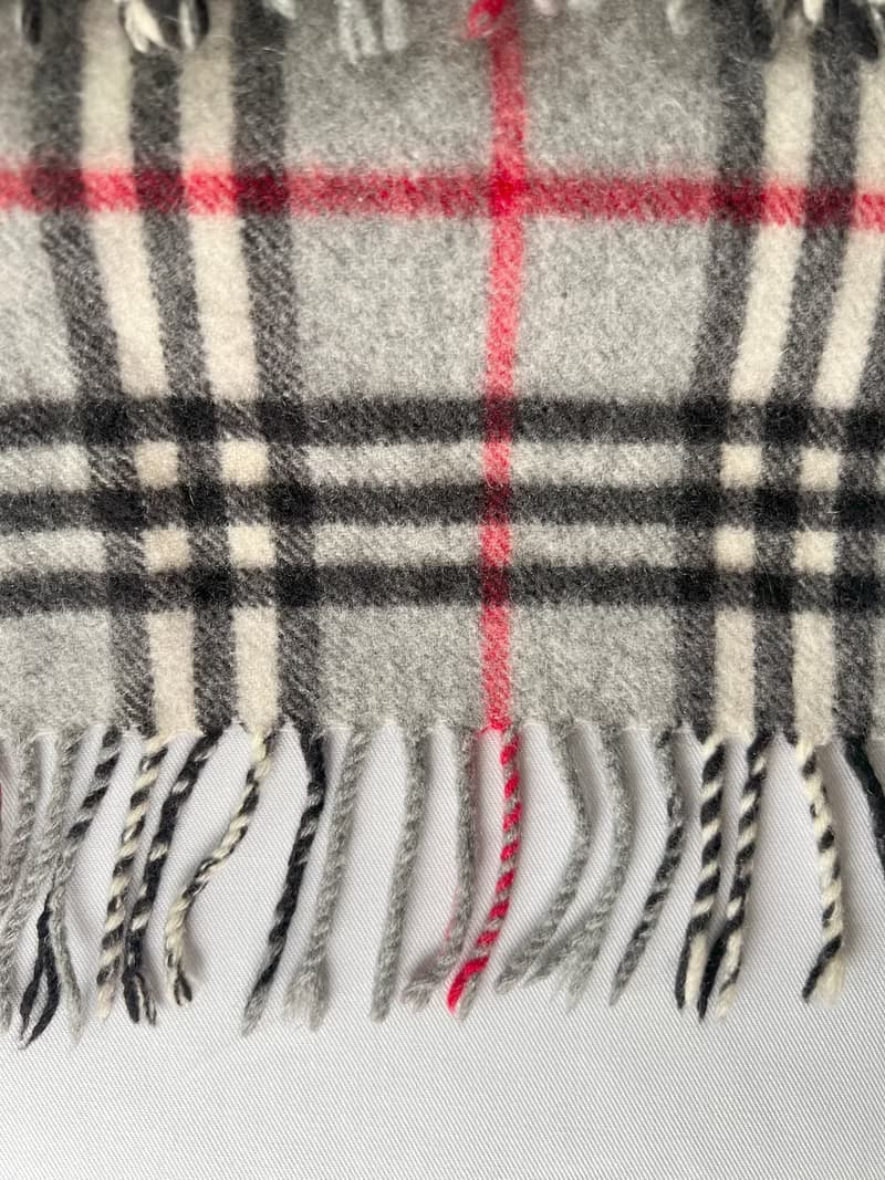 Burberry Scarf經典灰色格紋流蘇頸巾 全羊毛 日本中古Vintage