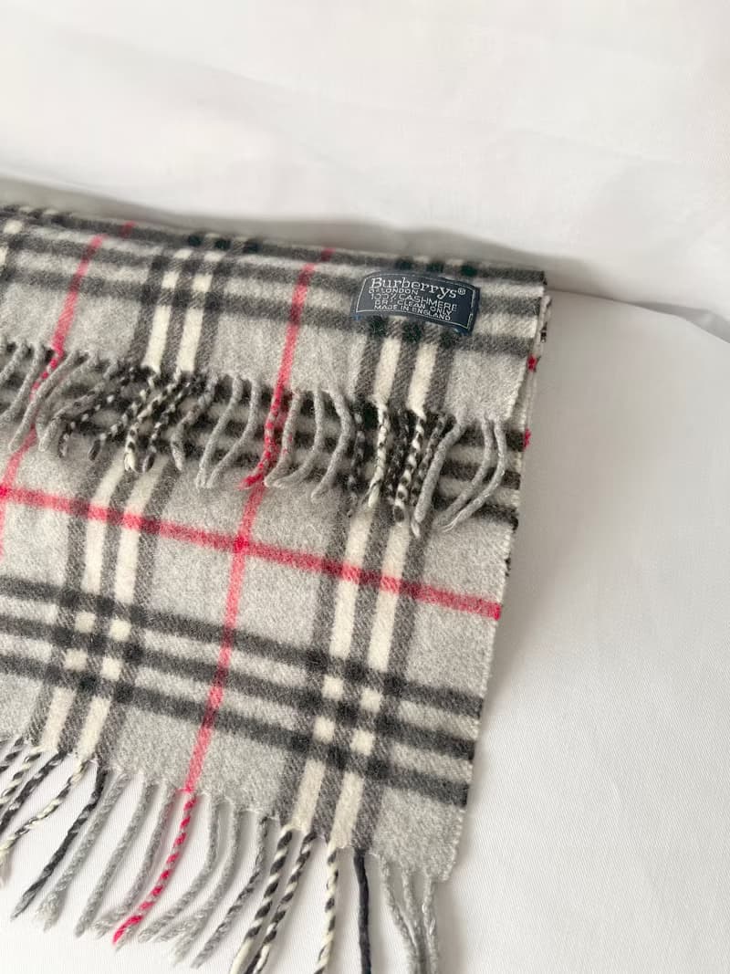Burberry Scarf經典灰色格紋流蘇頸巾 全羊毛 日本中古Vintage
