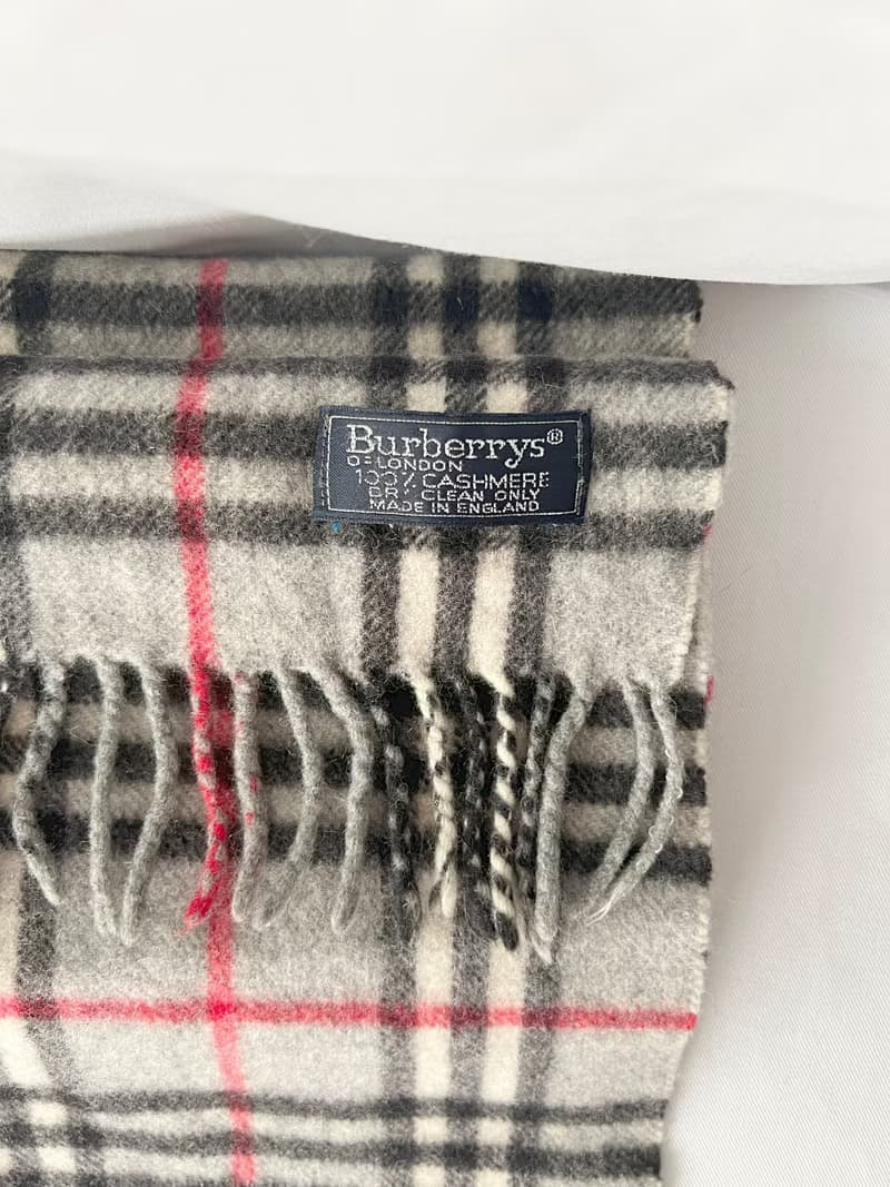 Burberry Scarf經典灰色格紋流蘇頸巾 全羊毛 日本中古Vintage