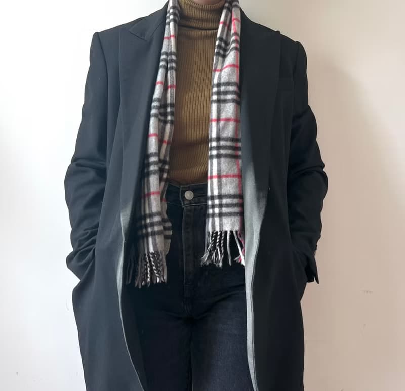 Burberry Scarf經典灰色格紋流蘇頸巾 全羊毛 日本中古Vintage
