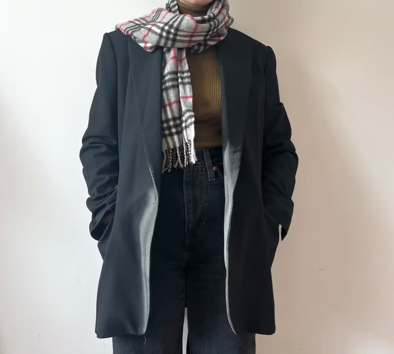 Burberry Scarf經典灰色格紋流蘇頸巾 全羊毛 日本中古Vintage