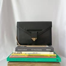 YSL黑色皮革信封袋側斜背包手提袋 附送肩帶肩帶扣 日本中古二手