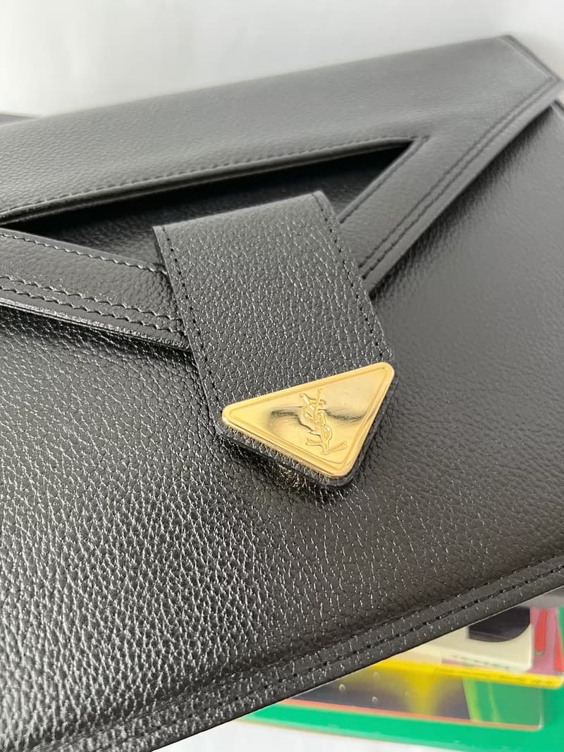 YSL黑色皮革信封袋側斜背包手提袋 附送肩帶肩帶扣 日本中古二手