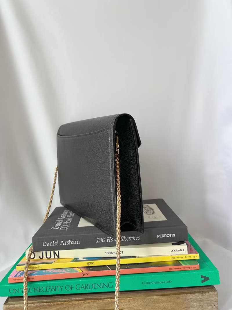 YSL黑色皮革信封袋側斜背包手提袋 附送肩帶肩帶扣 日本中古二手