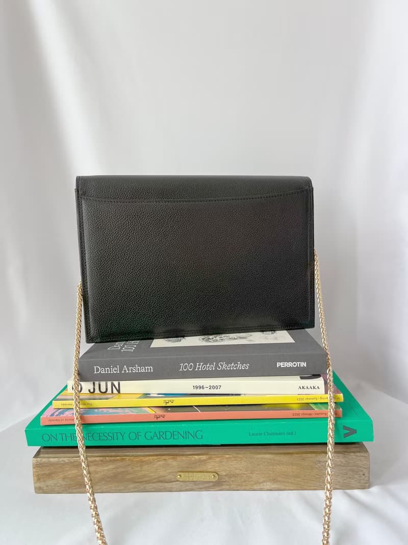 YSL黑色皮革信封袋側斜背包手提袋 附送肩帶肩帶扣 日本中古二手