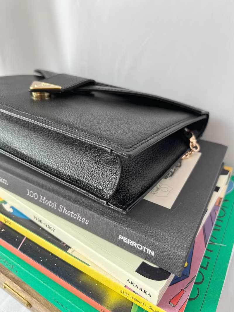 YSL黑色皮革信封袋側斜背包手提袋 附送肩帶肩帶扣 日本中古二手