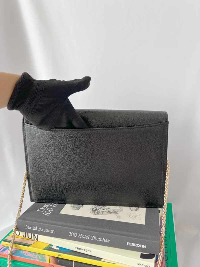 YSL黑色皮革信封袋側斜背包手提袋 附送肩帶肩帶扣 日本中古二手