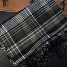 棕綠格紋羊毛圍巾紳士商務流蘇禮盒裝