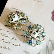 vintage jewelry  唯美極光萊茵六角星 夾式耳環