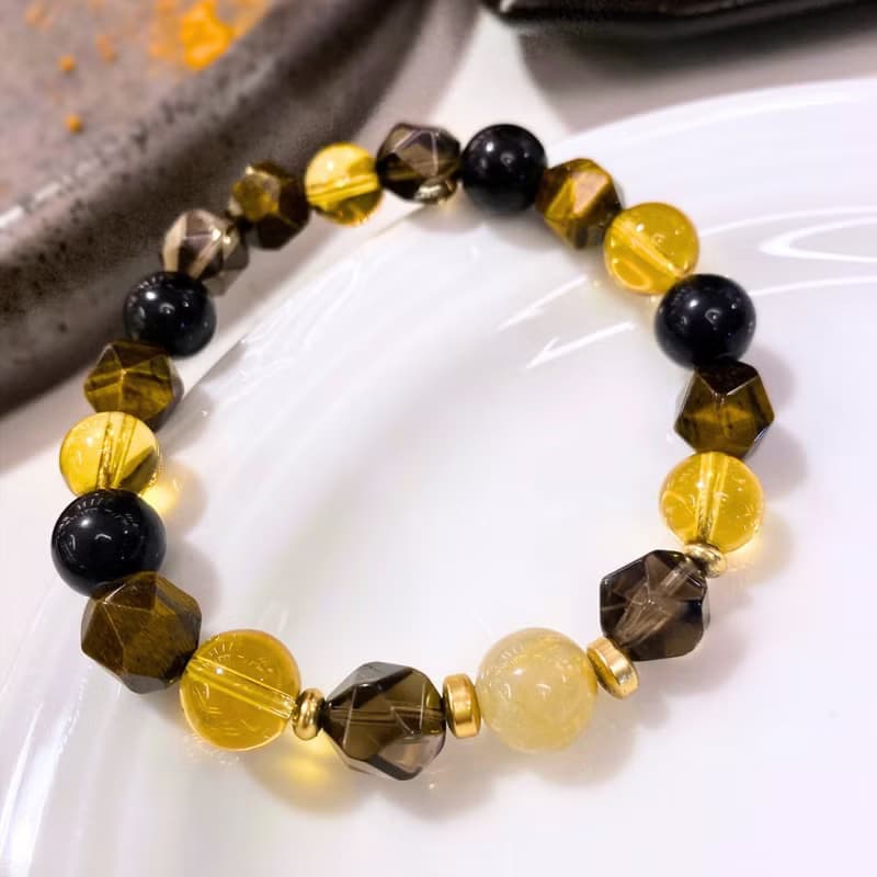 【虎翼】男款 黄虎眼 黑曜石 茶晶 金髮晶 黃水晶 財富防小人
