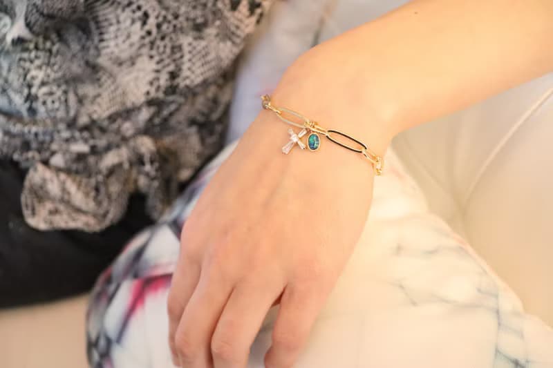 Oval Link Chain Cross & Blue Opal Cham Bracelet, Delicate Handmade Bracelet