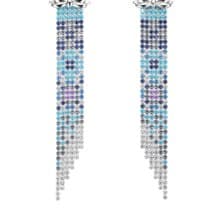 純銀八心八箭鋯石六排流蘇耳飾 - 藍色花磚/銀色 (可改夾)