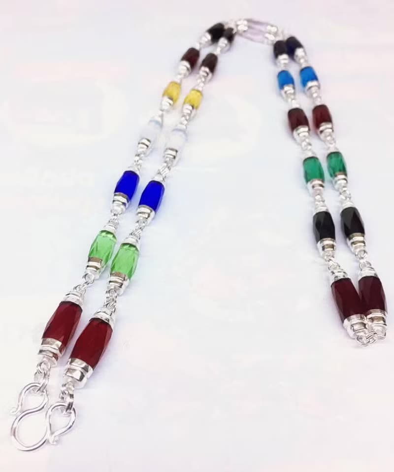 Necklace, Gemstone, 6 mm. cane shape, covered with 925 Silver , can be worn over the head, beautiful Gemstone