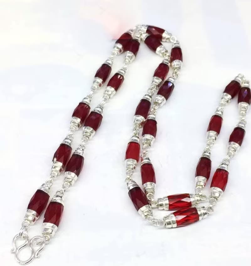 Necklace, Gemstone, 6 mm. cane shape, covered with 925 Silver , can be worn over the head, beautiful Gemstone