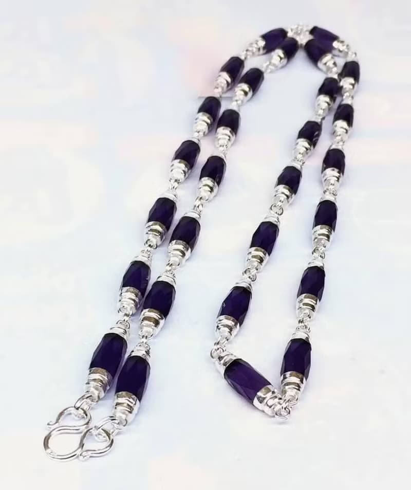 Necklace, Gemstone, 6 mm. cane shape, covered with 925 Silver , can be worn over the head, beautiful Gemstone