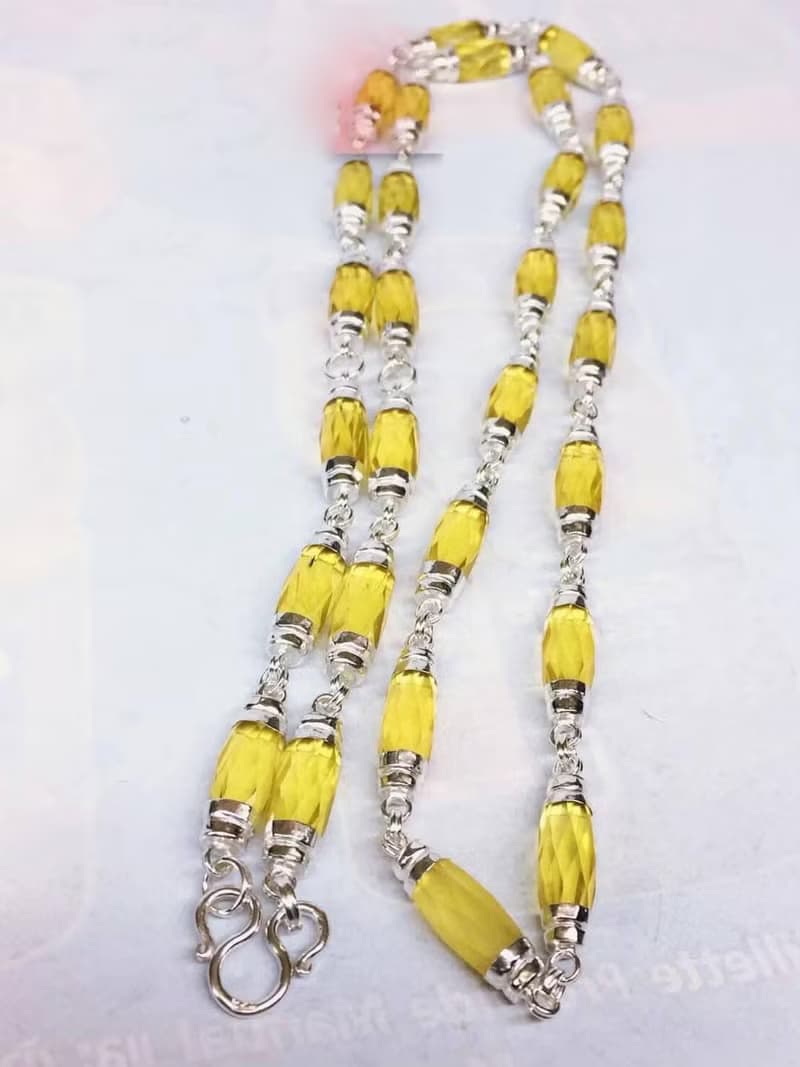Necklace, Gemstone, 6 mm. cane shape, covered with 925 Silver , can be worn over the head, beautiful Gemstone
