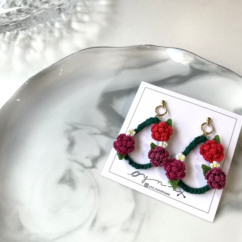 玫瑰系列 - 水滴型款式 - 純人手鈎織編織