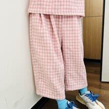 粉紅格子秋季長褲子 / 童裝