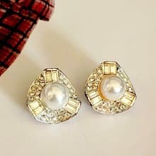 vintage jewelry 典雅珠光萊茵鑽 夾式耳環