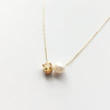 K10/SV925 Critrine Necklace, November Birthstone, Pearl Dainty Necklace