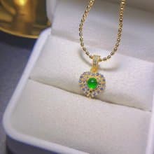 |有財甜心|A貨翡翠冰玻綠蛋面4mm純銀鍍18k黃愛心款項鍊