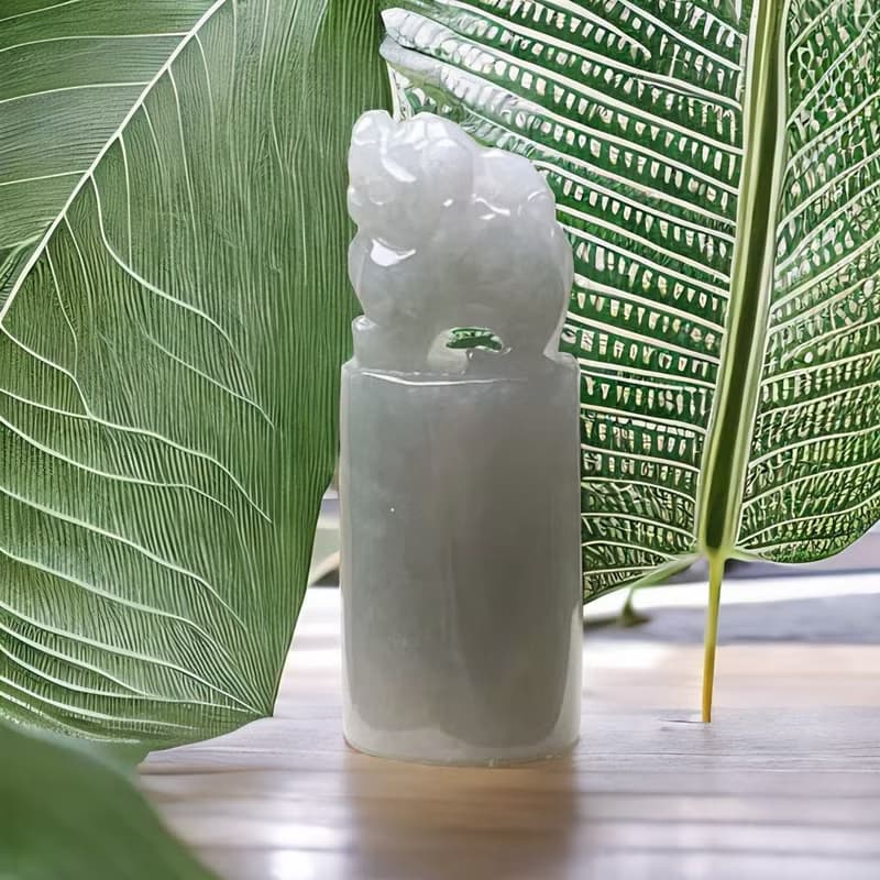【招財神獸】白翡翡翠貔貅玉印章 | 天然緬甸玉翡翠A貨 | 送禮
