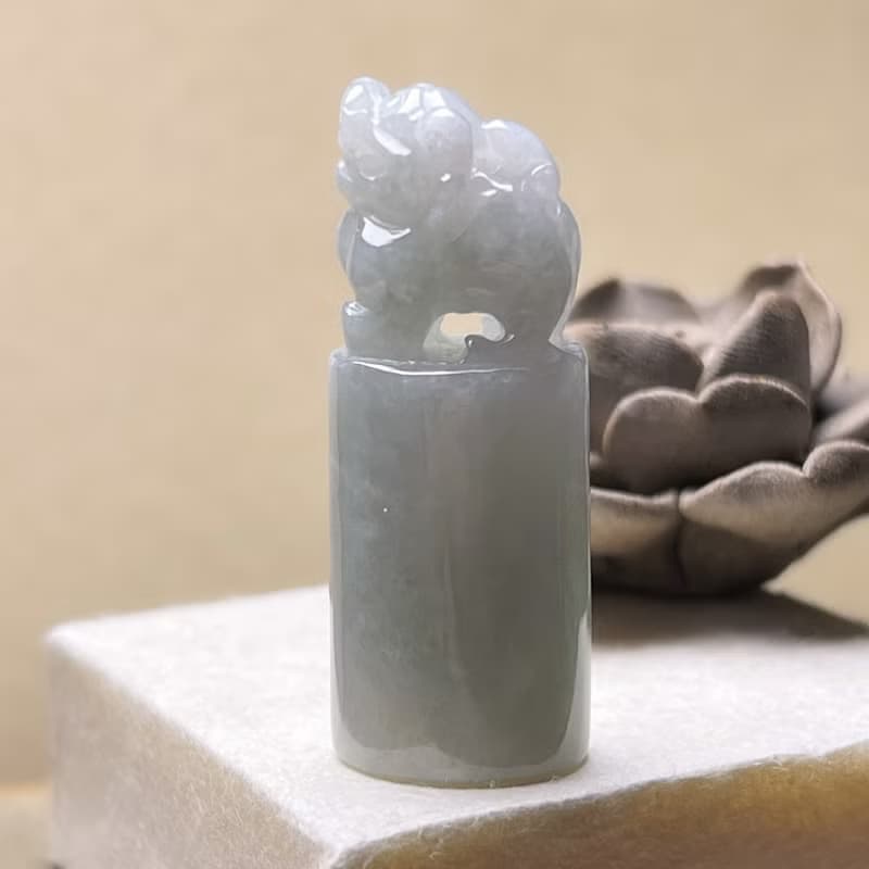 【招財神獸】白翡翡翠貔貅玉印章 | 天然緬甸玉翡翠A貨 | 送禮