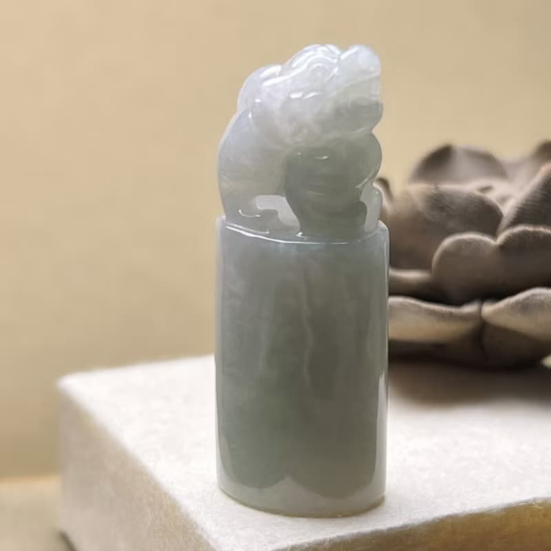 【招財神獸】白翡翡翠貔貅玉印章 | 天然緬甸玉翡翠A貨 | 送禮
