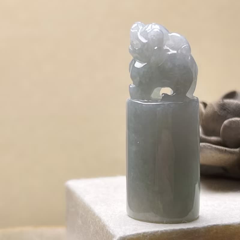 【招財神獸】白翡翡翠貔貅玉印章 | 天然緬甸玉翡翠A貨 | 送禮