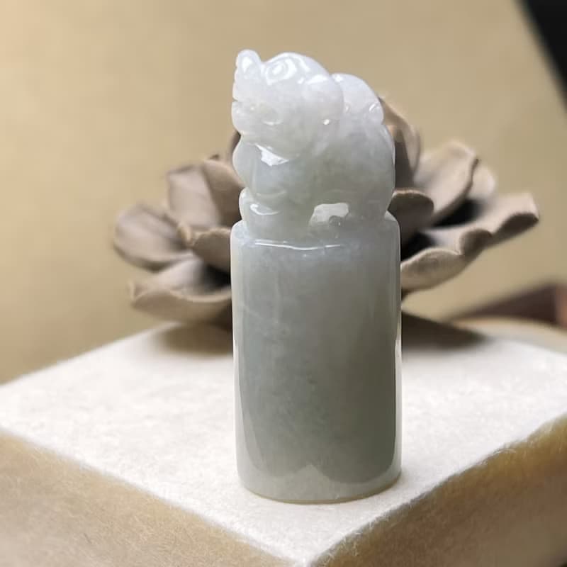【招財神獸】白翡翡翠貔貅玉印章 | 天然緬甸玉翡翠A貨 | 送禮