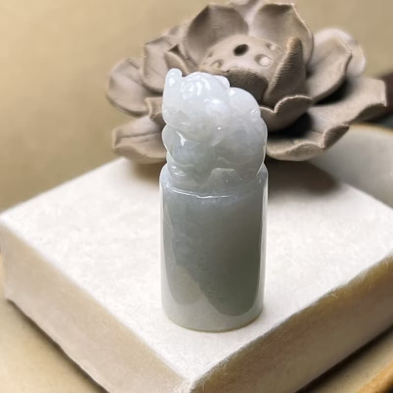 【招財神獸】白翡翡翠貔貅玉印章 | 天然緬甸玉翡翠A貨 | 送禮