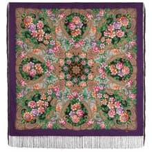 Pavlovo Posad Russian Shawl 100% Wool Scarf 125x125 cm Wrap Silk Fringe 1835-15