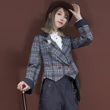 蒸汽朋克復古 薄呢色織格紋馬術上衣外套