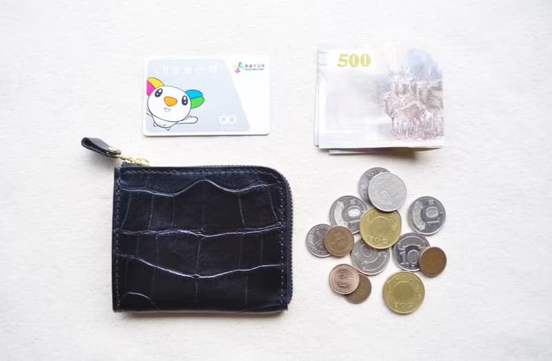 L型皮革拉鍊錢包-經典黑(鱷魚壓紋植鞣牛皮)