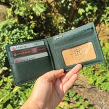 【短錢包】綠色十字紋牛皮/經典兩摺皮夾/男女適用款/手工製