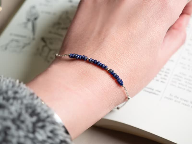 Fine Lapis Lazuli Bracelet, 925 Sterling Silver,Taurus, Virgo Birthstone Gift