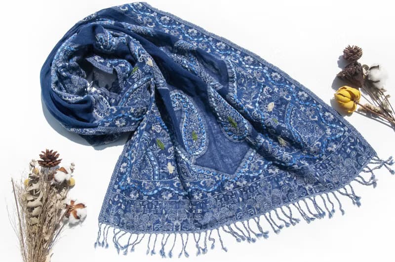 喀什米爾Cashmere/水煮羊毛披肩/針織圍巾/刺繡圍巾/羊絨披巾-花