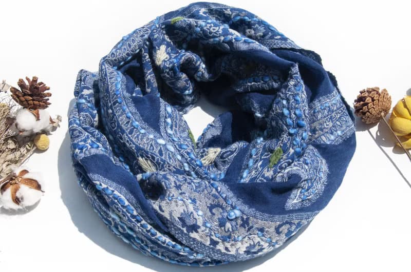 喀什米爾Cashmere/水煮羊毛披肩/針織圍巾/刺繡圍巾/羊絨披巾-花