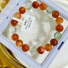 小精品阿魯沙10mm26.90g水晶金太陽綠柱石共生化太歲招財事業擋煞